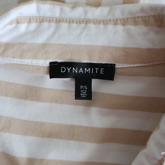 Tan/White Striped Button Up Shirt - Size S - Ladies Relaxed Fit Blouse - Picture 3 of 11
